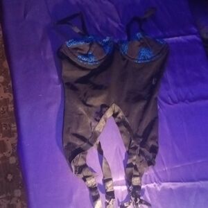 Frederick's of Hollywood Black Merry Widow with Sheer Mesh And Garters